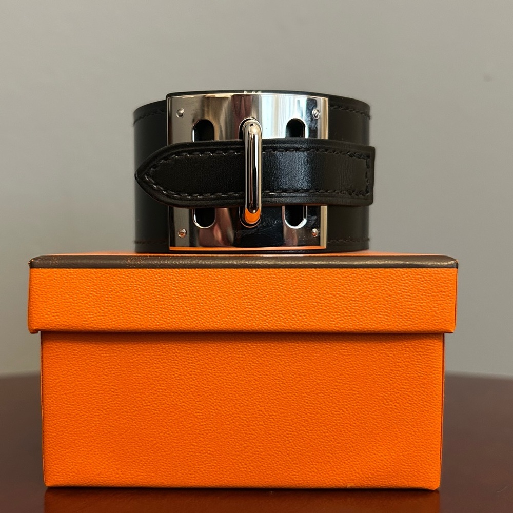 Hermès Black Box Leather Intense Bracelet w/ PHW, size S